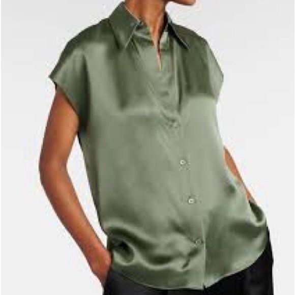 Vince Satin Green Blouse - Picture 2 of 4